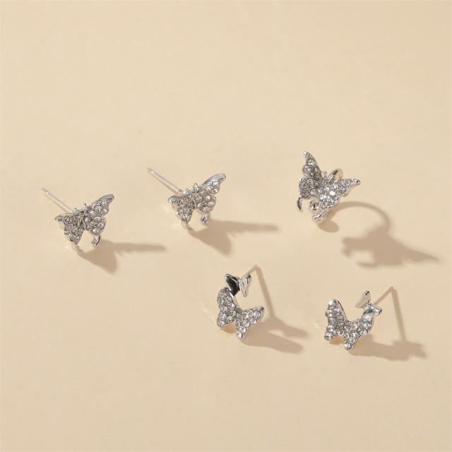 Diamond butterfly ear cuff ear studs