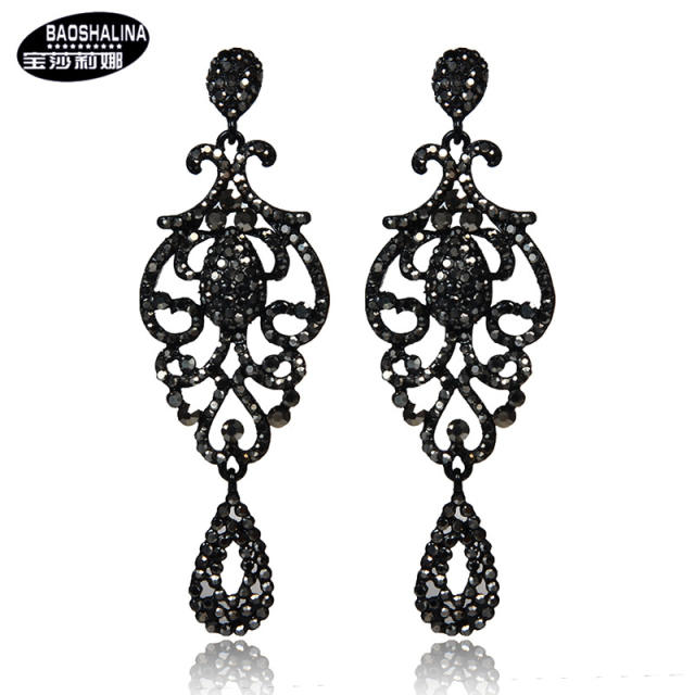 Vintage hollow design all black dangle earrings for women