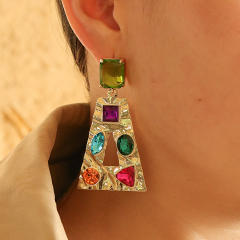 New Diamond trapezoidal color cubic zircon earrings