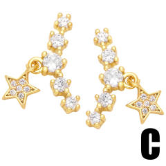 Rainbow cubic zircon unique concise ear studs