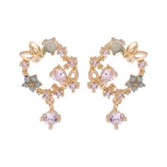 Diamond green petal drop earrings clip on earrings