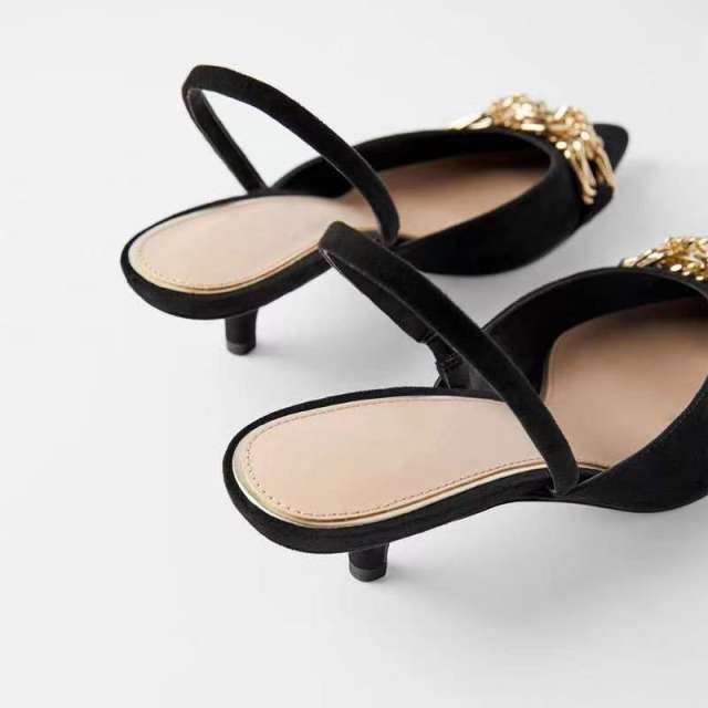Metal buckle slingback kitten heels