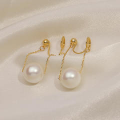Chic pearl chain clip on earrings dangle earrings