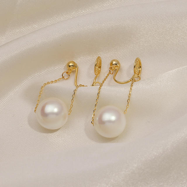 Chic pearl chain clip on earrings dangle earrings