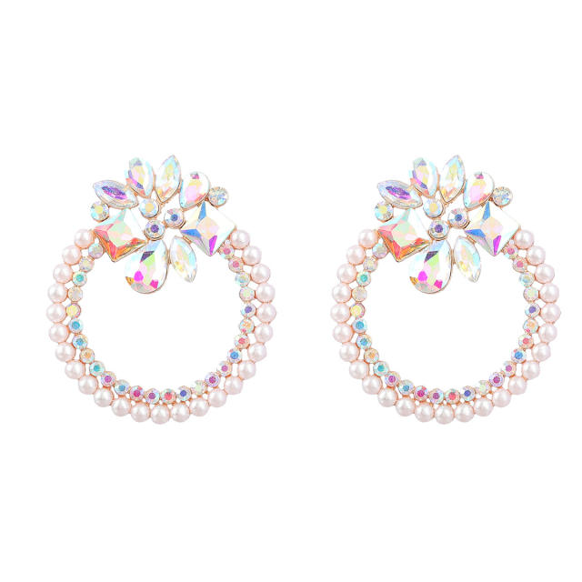 2022 color glass crystal pearl beaded ring ear studs