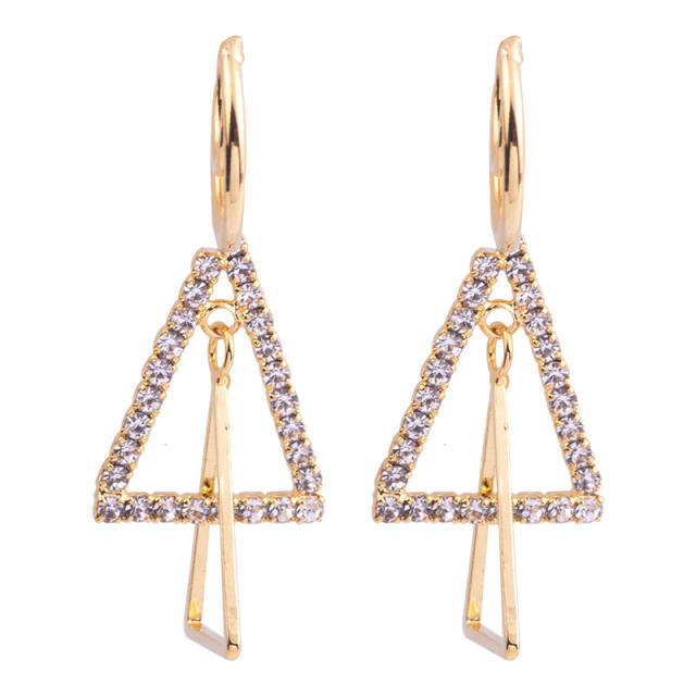 Diamond triangle dangle earrings clip on earrings