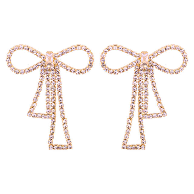 Diamond bow hollow clip on earrings