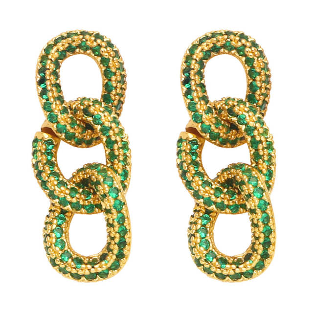 Full of color cubic zircon chain earrings