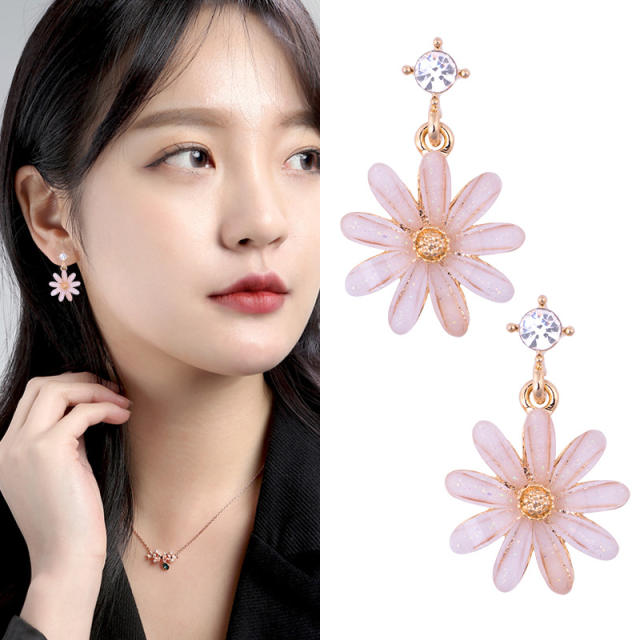 Daisy flower drop earrings clip on earrings