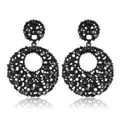 Hollow out black color rhinestong setting dangle earrings