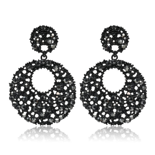 Hollow out black color rhinestong setting dangle earrings