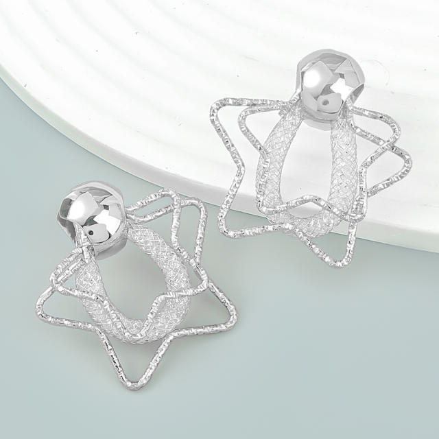 INS personality hollow star metal ear studs