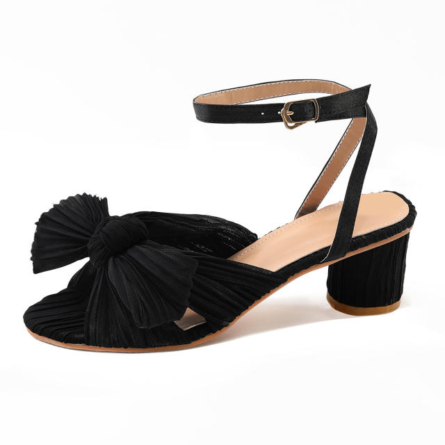 Elegant bow block heels sandals
