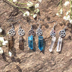 Boho natural cystal pendant hollow star dangle earrings