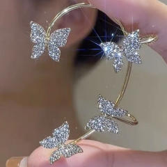 Rhinestone shiny butterfly ear wrap