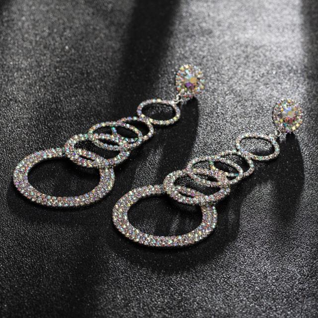 Rhinestone setting ring to ring long earrings