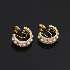Pearl beaded C shape clip on earrings