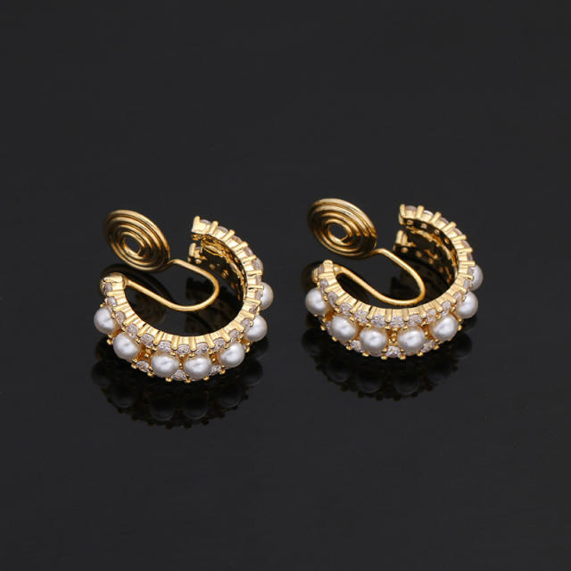 Pearl beaded C shape clip on earrings