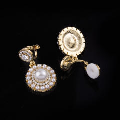 Pearl beaded round charm drop earrings clip on earrings