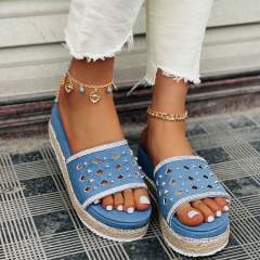 Denim Platform slippers