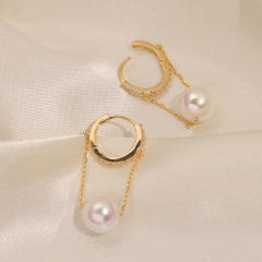 Pearl charm tassel chain clip on earrings dangle earrings