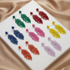 Color acrylic leaf dangle earrings for summer
