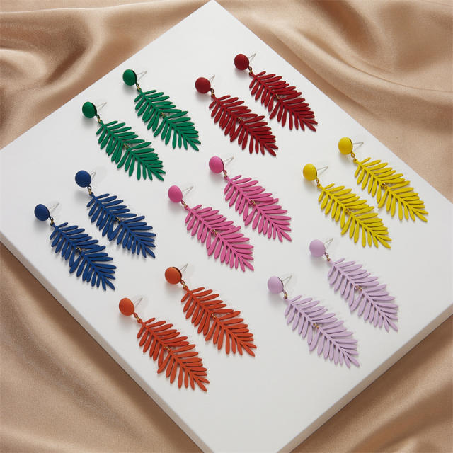 Color acrylic leaf dangle earrings for summer