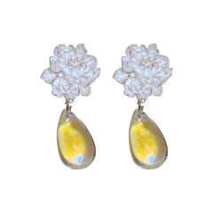Silver needle summer daisy flower drop earrings
