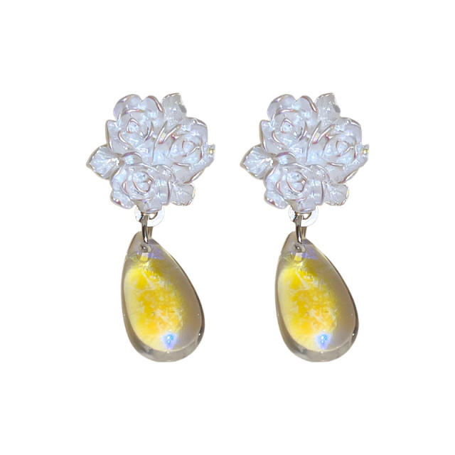 Silver needle summer daisy flower drop earrings