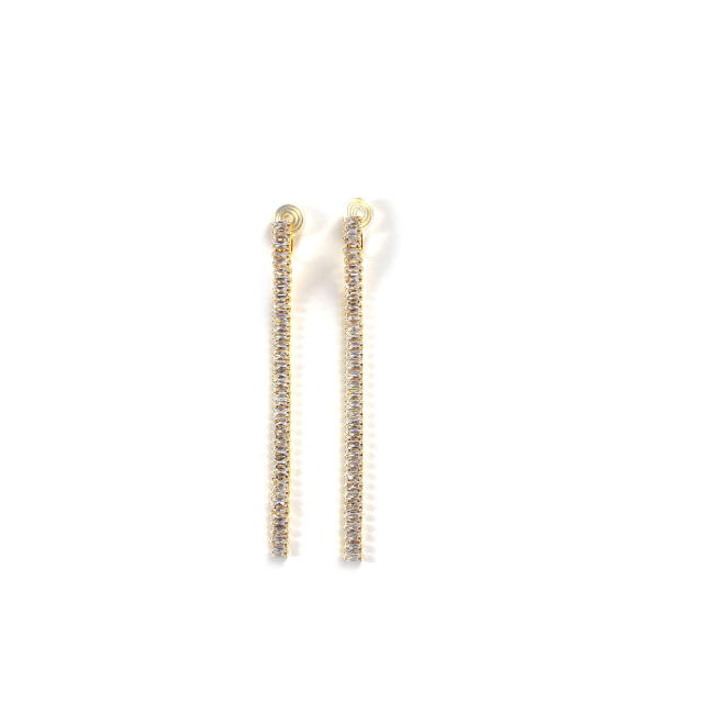 CZ tassel long clip on earrings