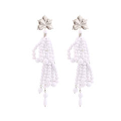 Handmade beaded bow long dangle earrings