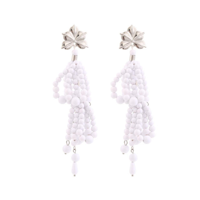 Handmade beaded bow long dangle earrings