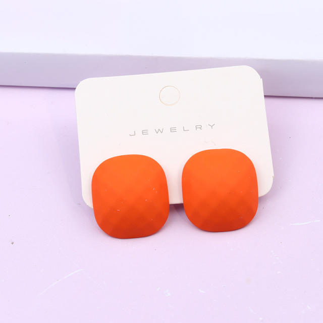 Concise candy color square shape ear match ear studs