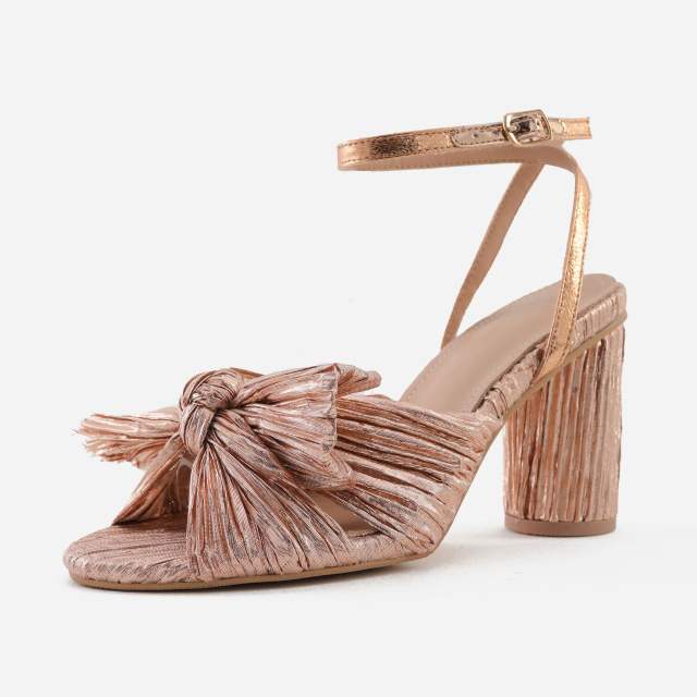 Elegant bow block heels sandals