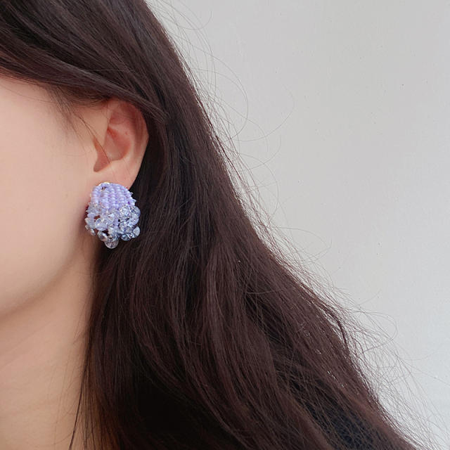 Korean fashion color beaded tassel snowflake ear studs
