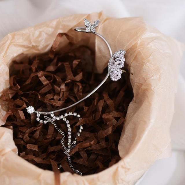 Diamond butterfly tassel ear wrap