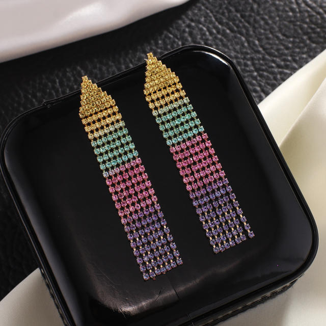 Colored rhinestone tassel earrings