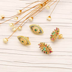 Pave setting cubic zircon evil eye shaped ear studs