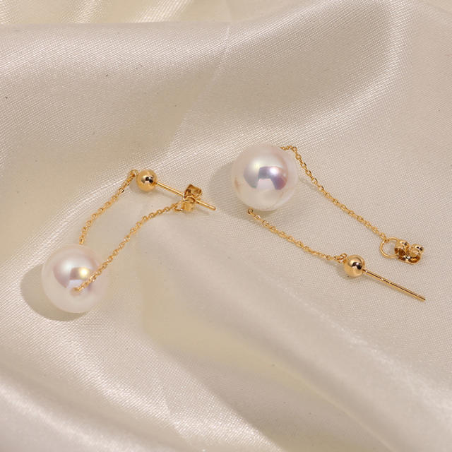 Chic pearl chain clip on earrings dangle earrings
