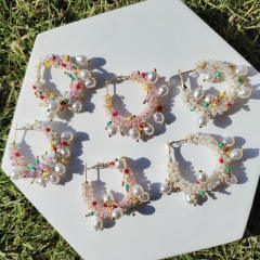 Summer design handmade beaded hoop earrings