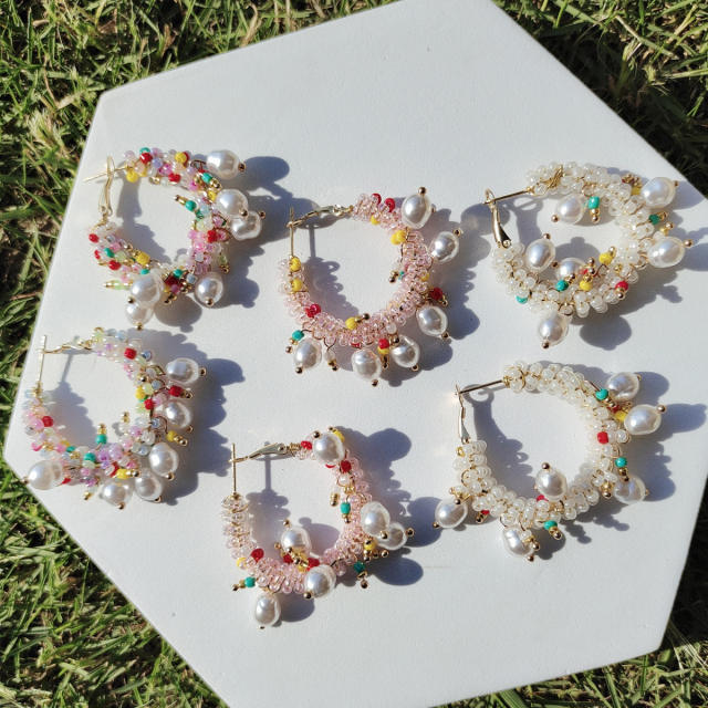 Summer design handmade beaded hoop earrings