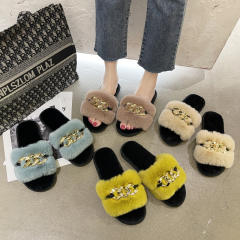 Metal chain fluffy slippers