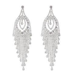 Creative rhinestone tassel long earrings