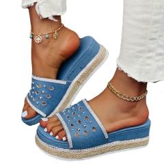 Denim Platform slippers