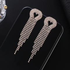 Luxury pave setting rhinestone tassel earrings