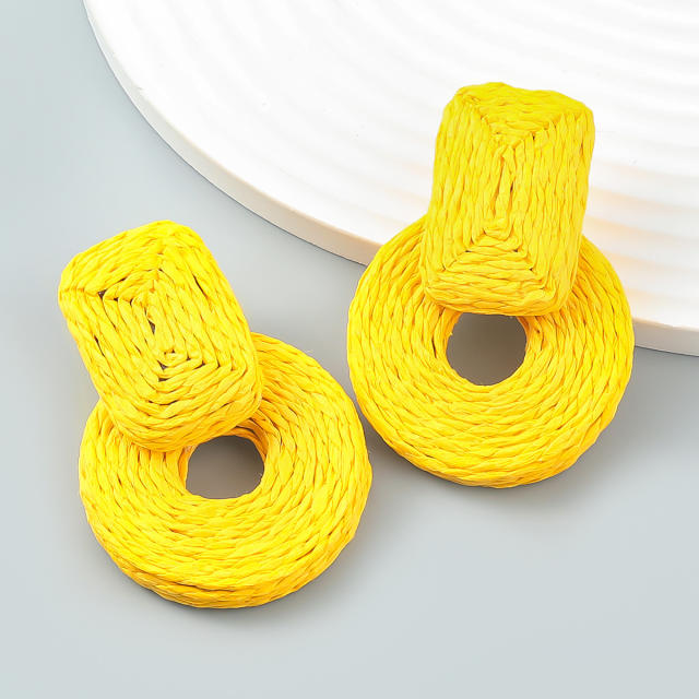 Summer design colorful straw ring earrings