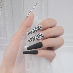 Sexy leopard grain black false nails