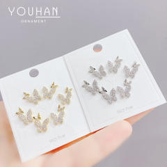 S925 needle diamond butterfly ear studs set