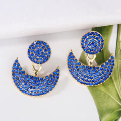 Colorful rhinestone pave setting moon design jacket earrings