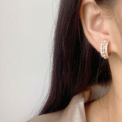 Pearl beaded C shape clip on earrings